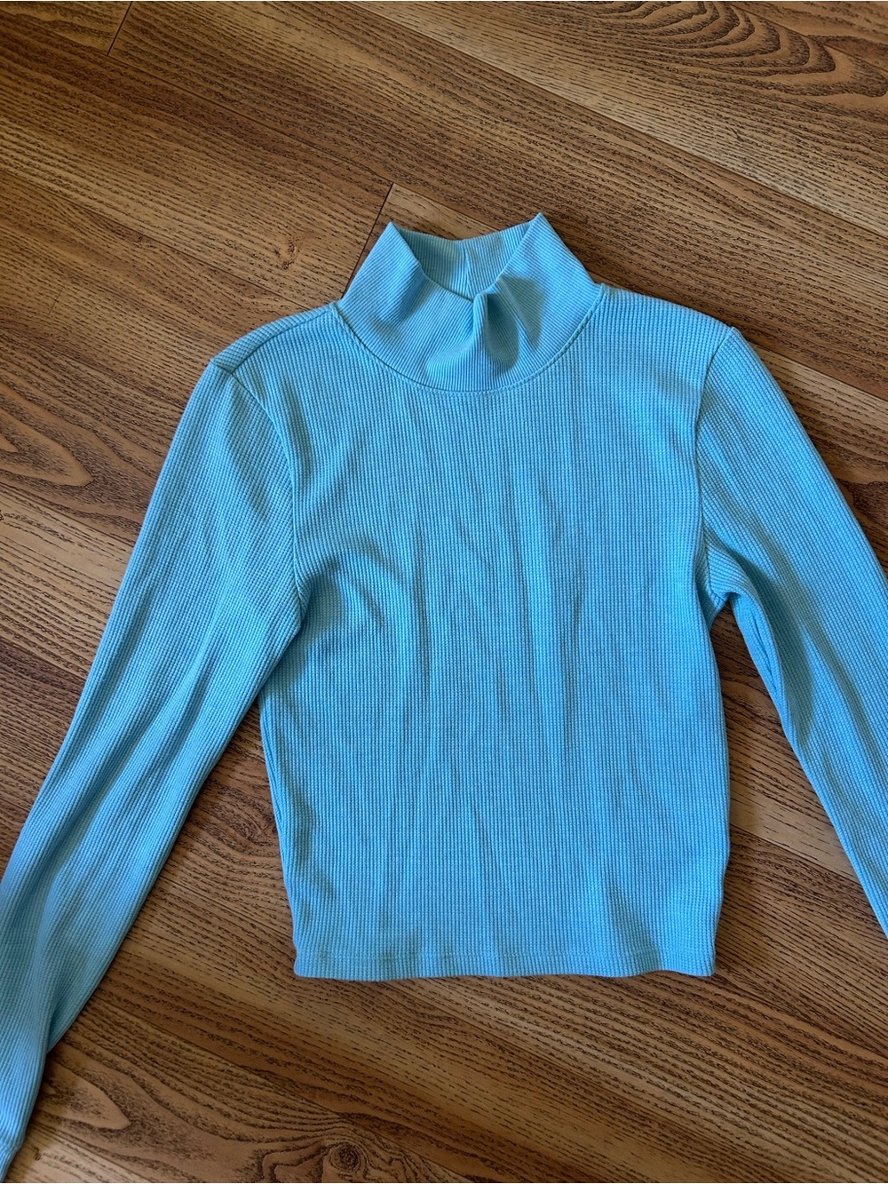 American Eagle Outfitters Sky Blue Ribbed Mock Neck Top